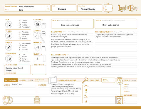Cover of Land of Eem Quickstart Character Sheets