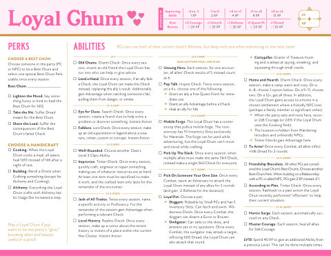 Cover of Loyal Chum Class Reference Sheet